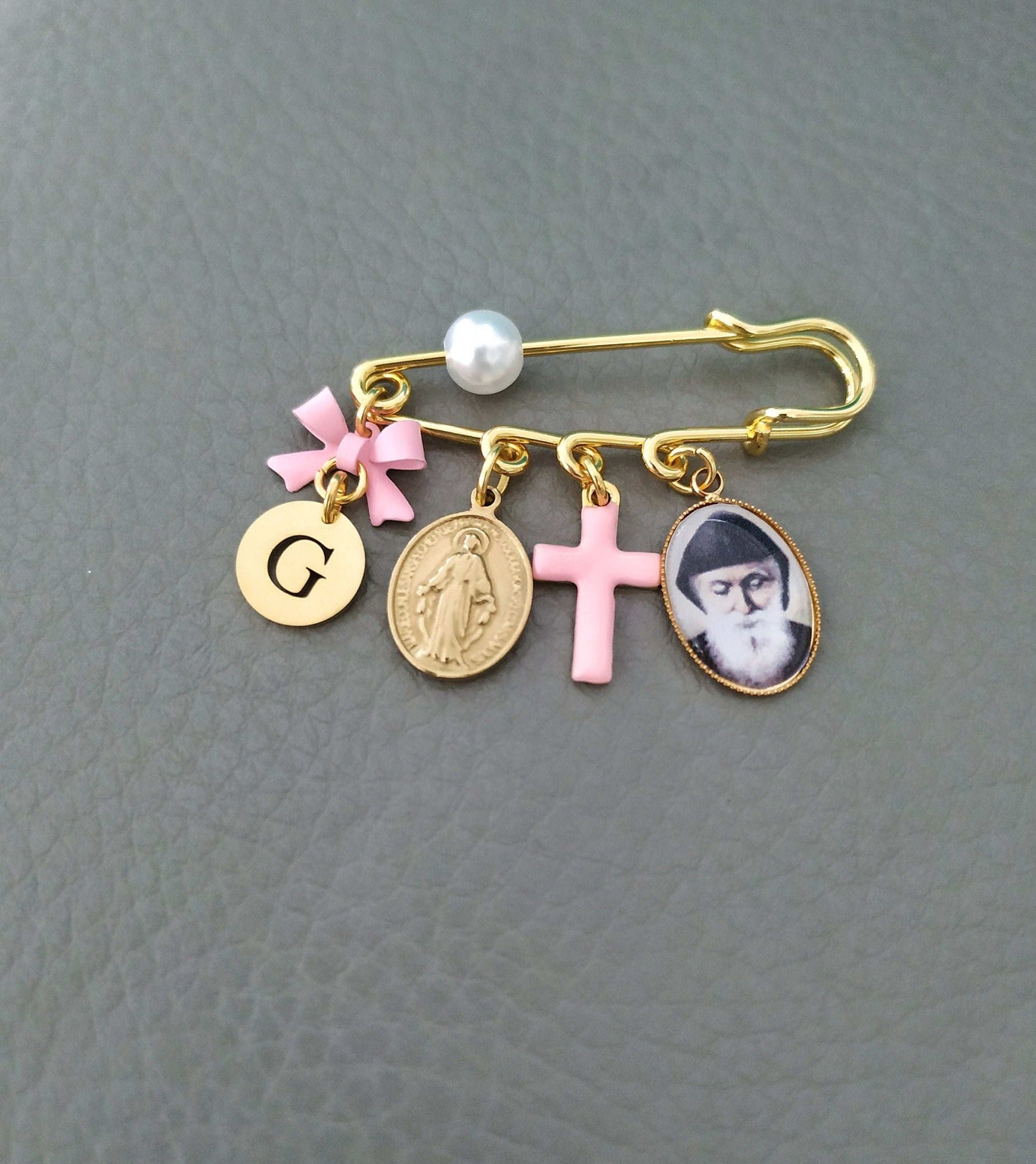 Saint Charbel Brooch, Religious Stroller Baby Pin