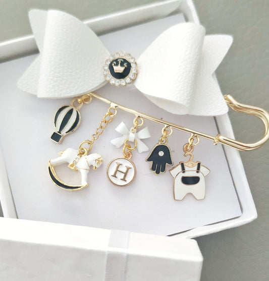 Gender Neutral Stroller Pin, Black White Personalized Baby Keepsake, Newborn Gift