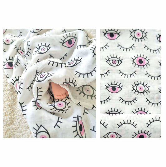 Pink Lucky Eyes Baby Swaddle Blankets