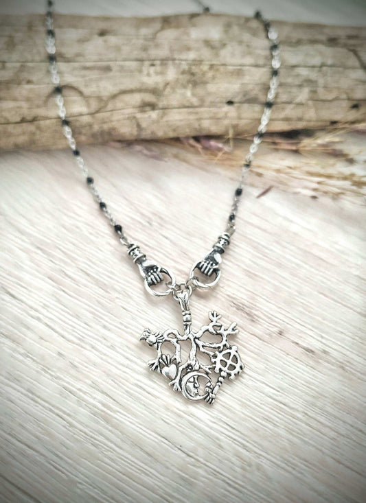 Unique Cimaruta Amulet Necklace in Silver Black