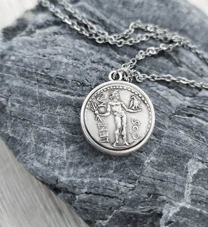 Sicilian Trinacria Necklace, Triskelion Coin Pendant, Silver Ancient Three Legged Symbol Jewelry, Sicily Gift