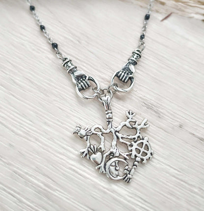 Unique Cimaruta Amulet Necklace in Silver Black