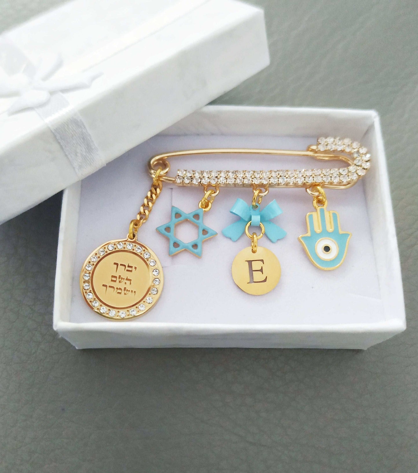 Priestly Blessing Jewish Stroller Pin, Personalized Bris Gift