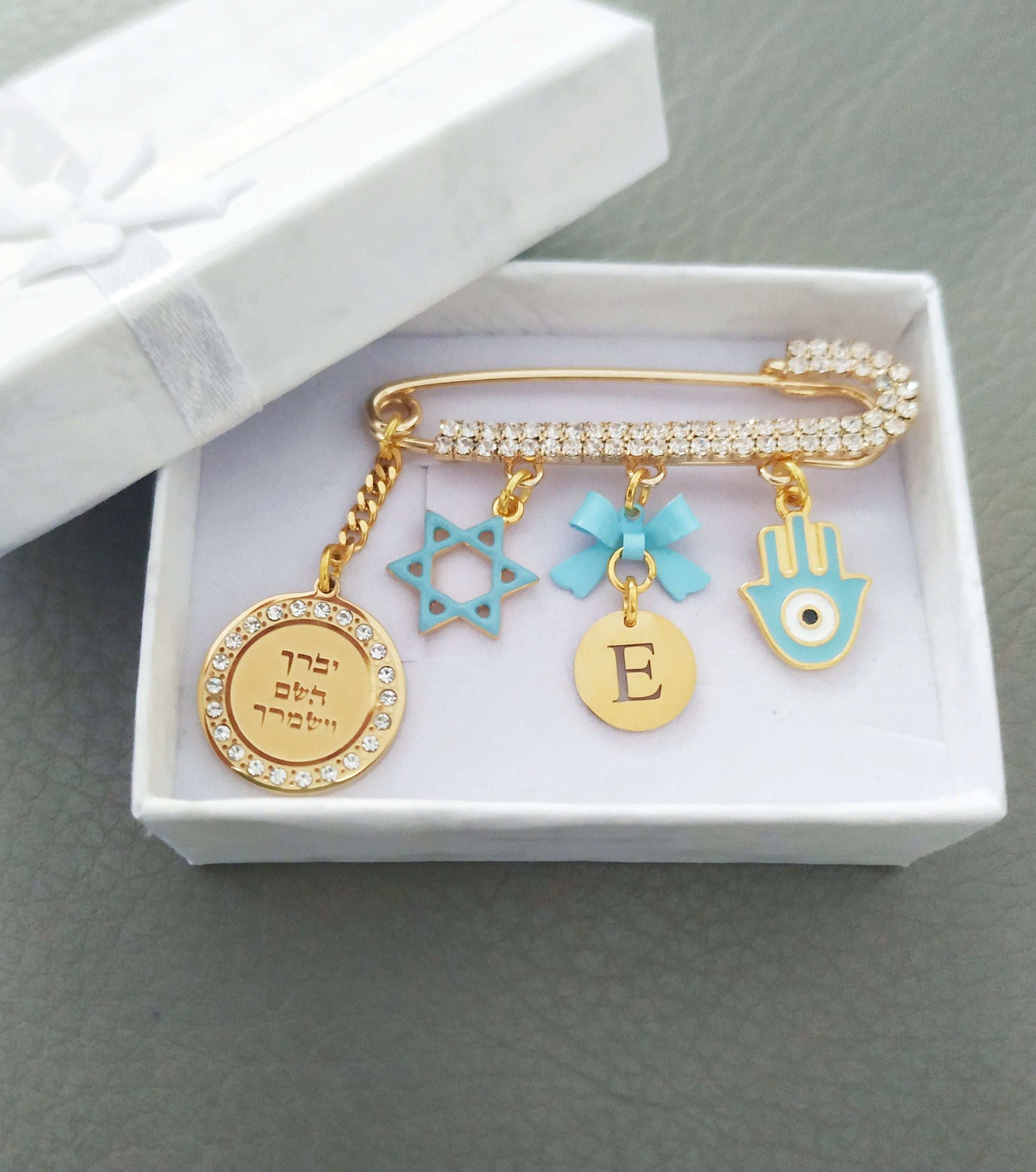 Priestly Blessing Jewish Stroller Pin, Personalized Bris Gift