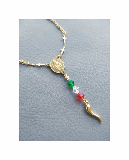 Silver Cornicello Car Charm Hanging Rosary