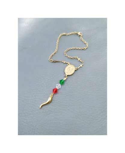 Silver Cornicello Car Charm Hanging Rosary