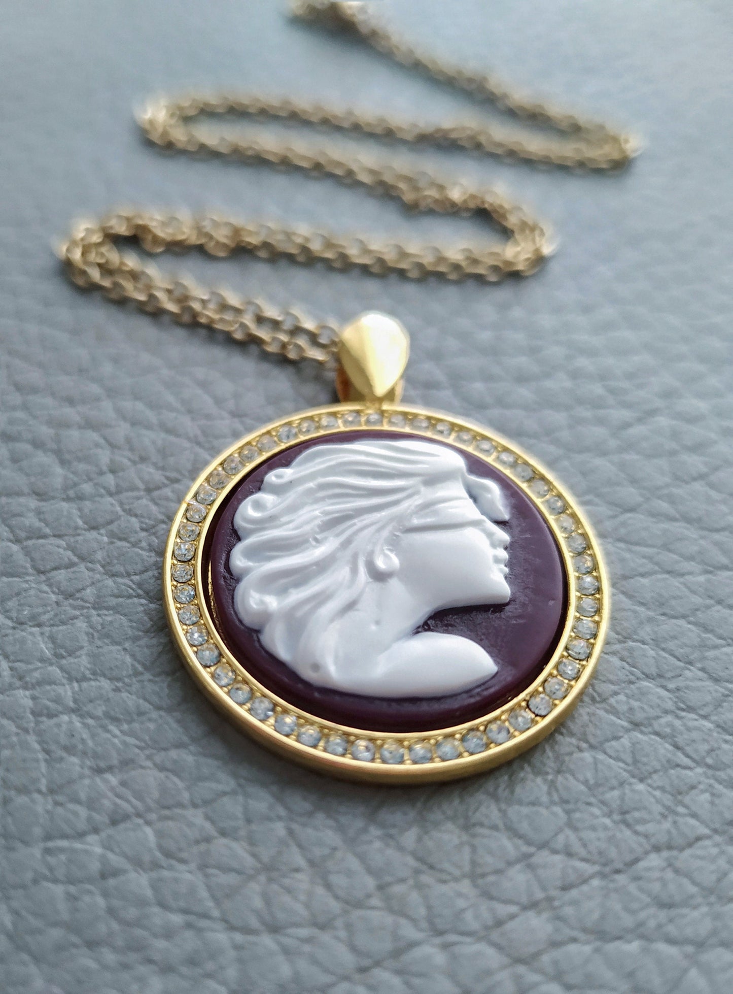 La Dea Bendata Jewelry, Blindfolded Fortuna Goddess Cameo Pendant Necklace