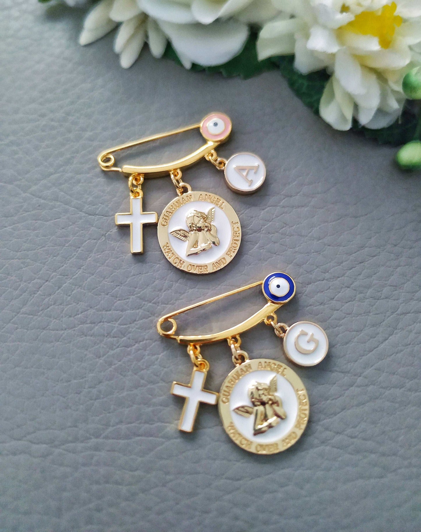 Guardian Angel Crib Medal, Personalized Pin, Baptism Gift