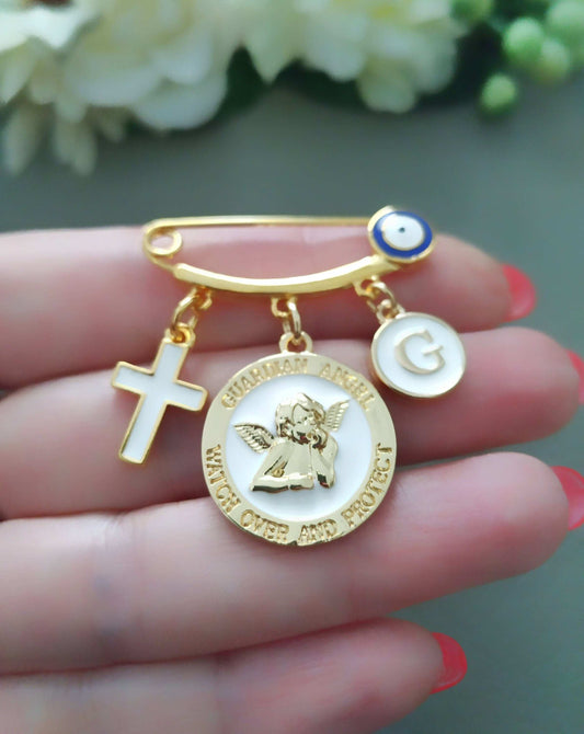Guardian Angel Crib Medal, Personalized Pin, Baptism Gift