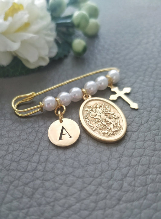 Saint Michael the Archangel Pin, Defend Children of God, Personalized First Communion Gift