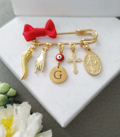 Customized Cornicello Pin, Italian Good Luck Charms Jewelry