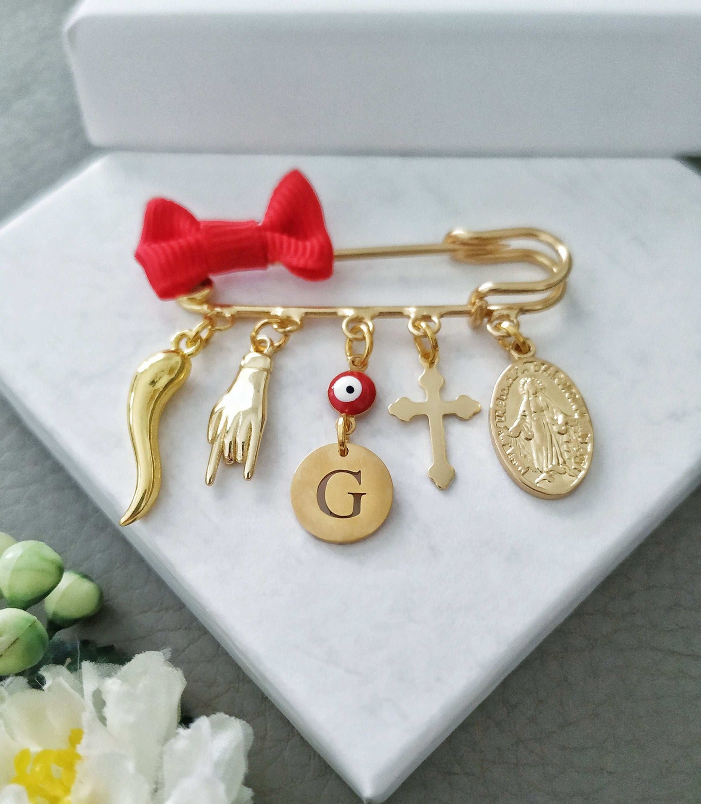 Customized Cornicello Pin, Italian Good Luck Charms Jewelry