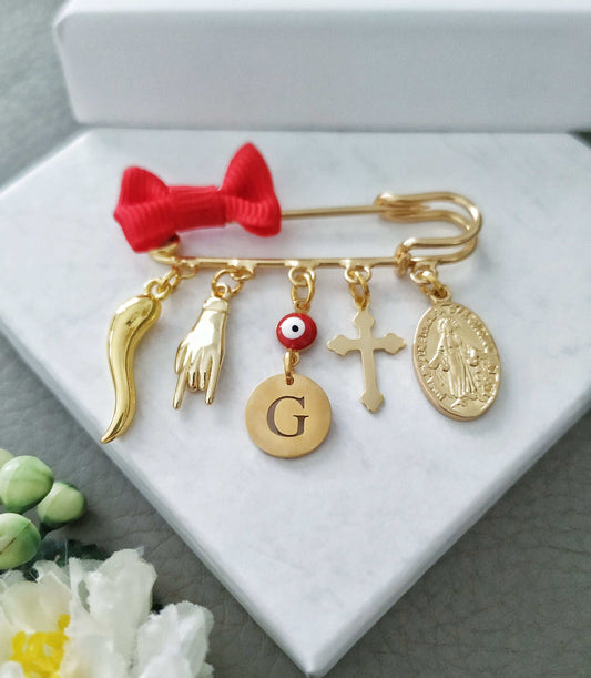 Kids Italian Horn Pin, Cornicello Malocchio Lucky Charms Jewelry, Italian Baby Shower Gifts