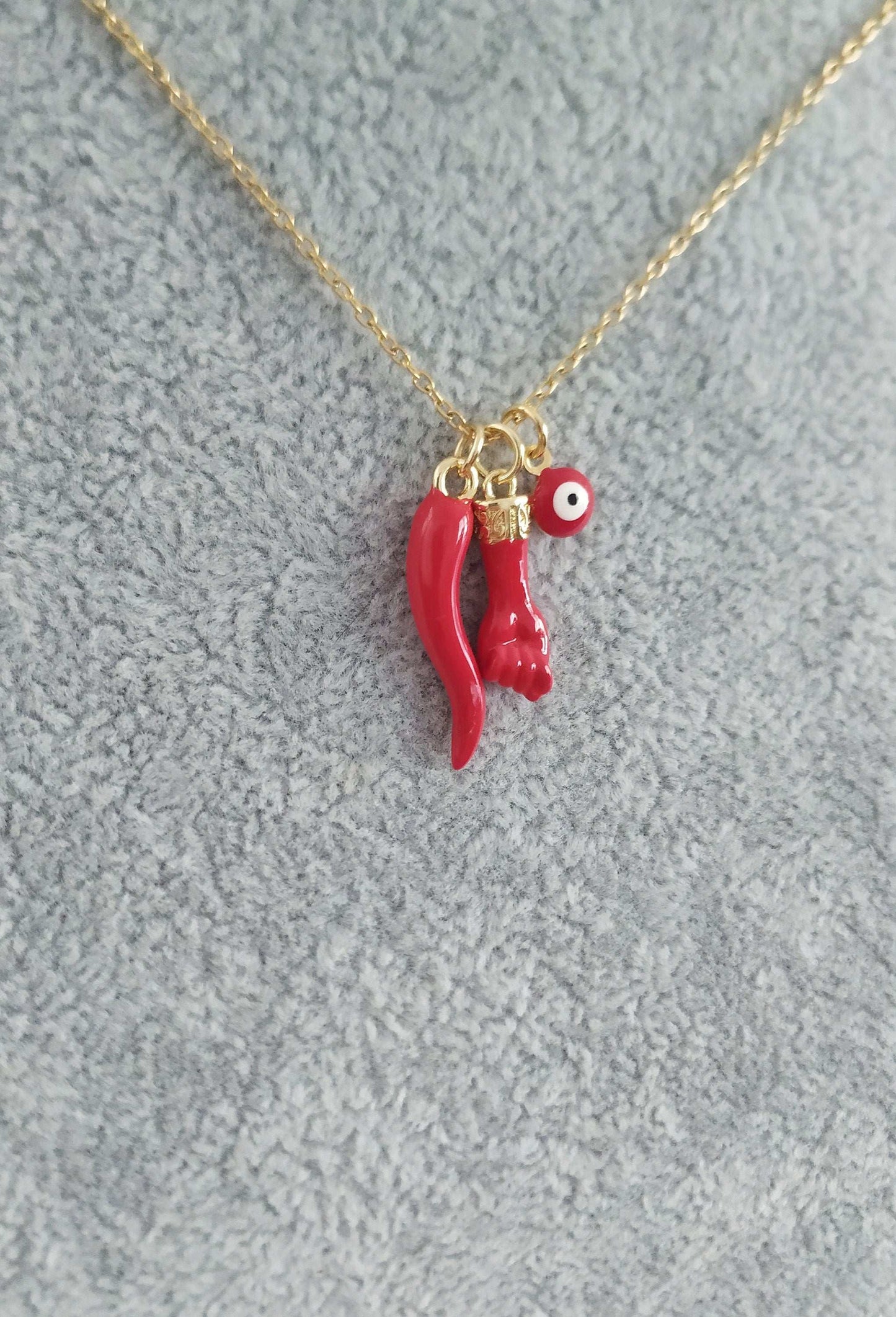 Red Figa Necklace, Italian Horn Cinco Saimão Jewelry