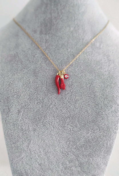 Red Figa Necklace, Italian Horn Cinco Saimão Jewelry