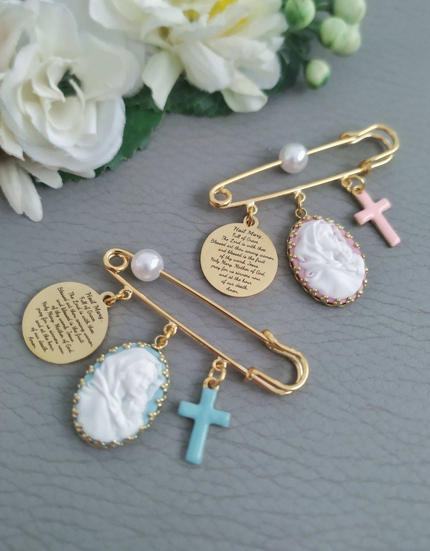 Hail Mary Baptism Pin Brooch