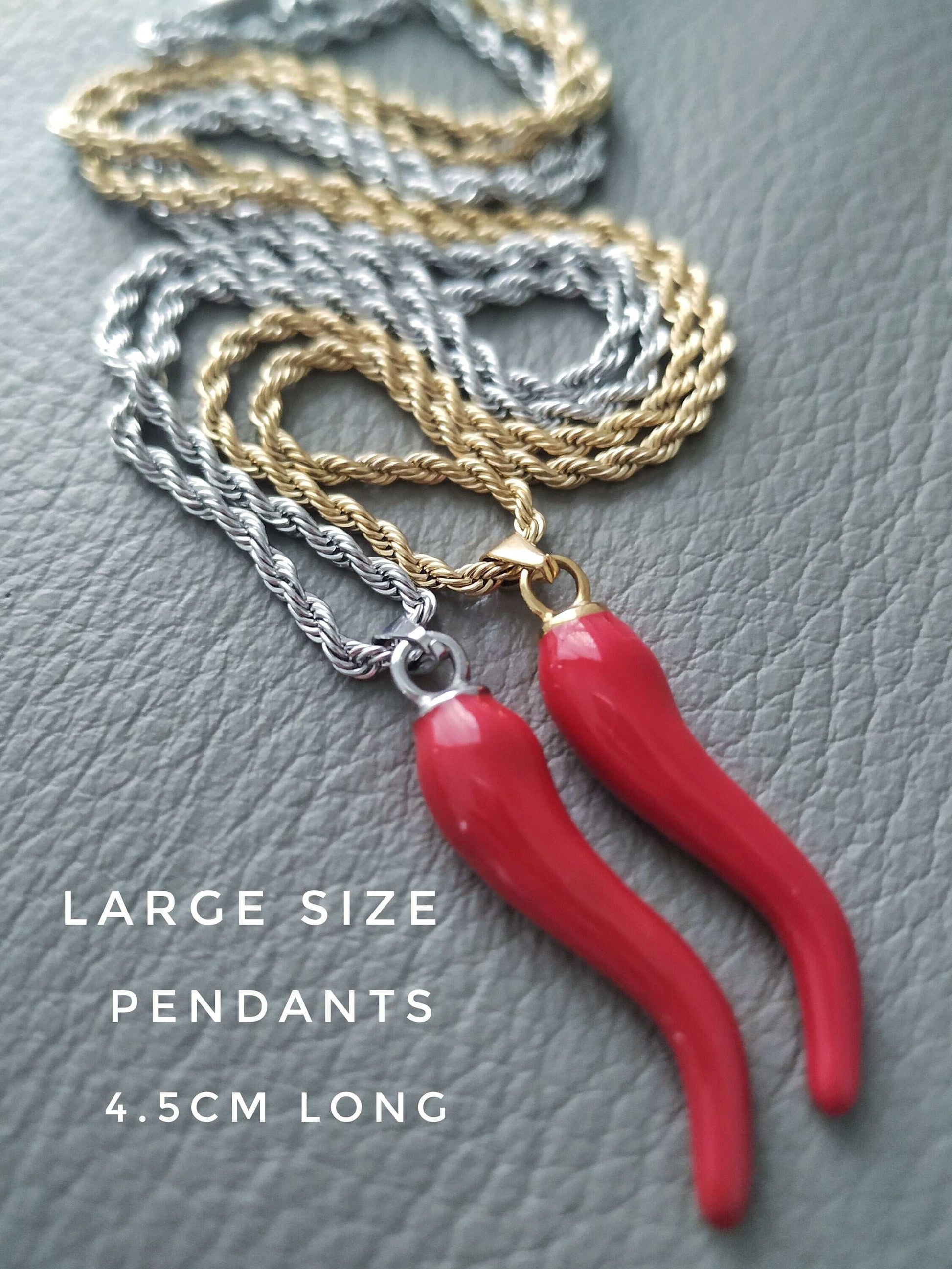 Men Italian Horn Necklace, Large Red Cornicello