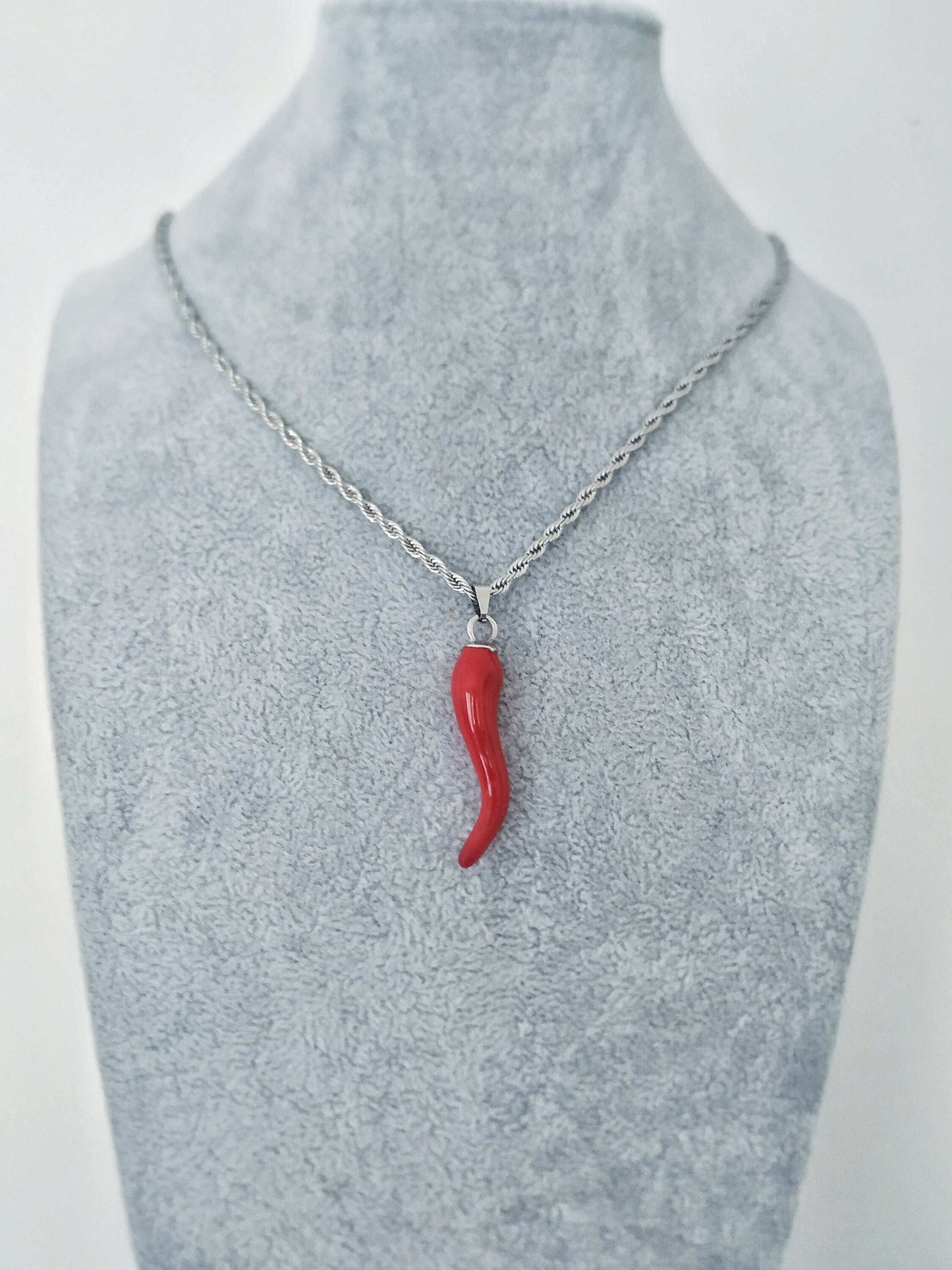 Men Italian Horn Necklace, Large Red Cornicello