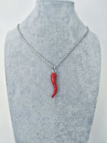 Men Italian Horn Necklace, Large Red Cornicello