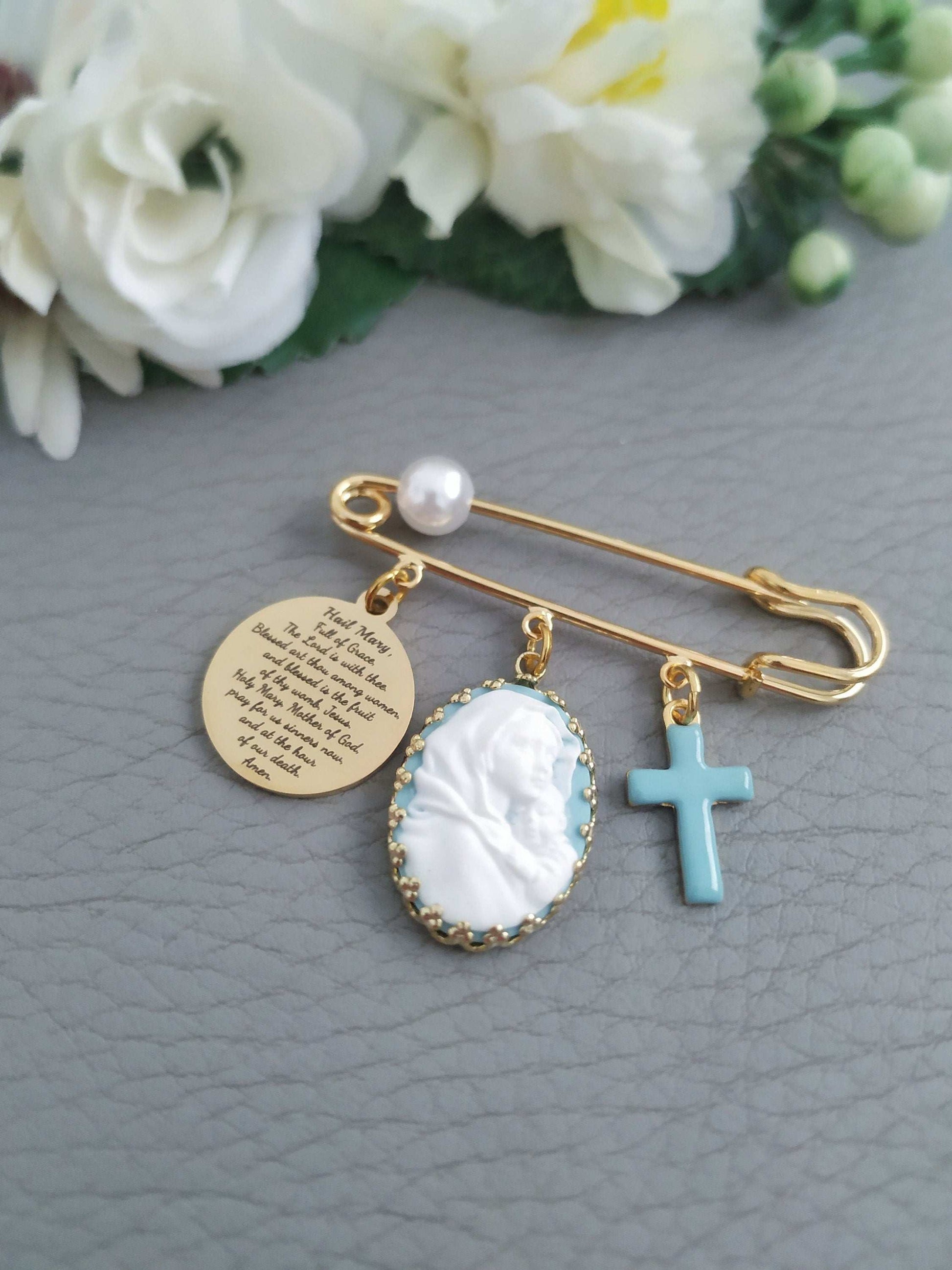 Hail Mary Baptism Pin Brooch