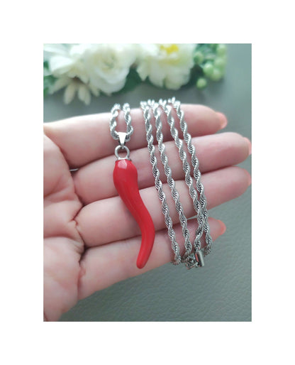 Men Italian Horn Necklace, Large Red Cornicello