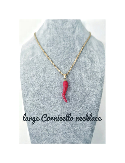 Men Cornicello Red Pendant Necklace, 3 mm Rope Chain, Titanium Steel Jewelry