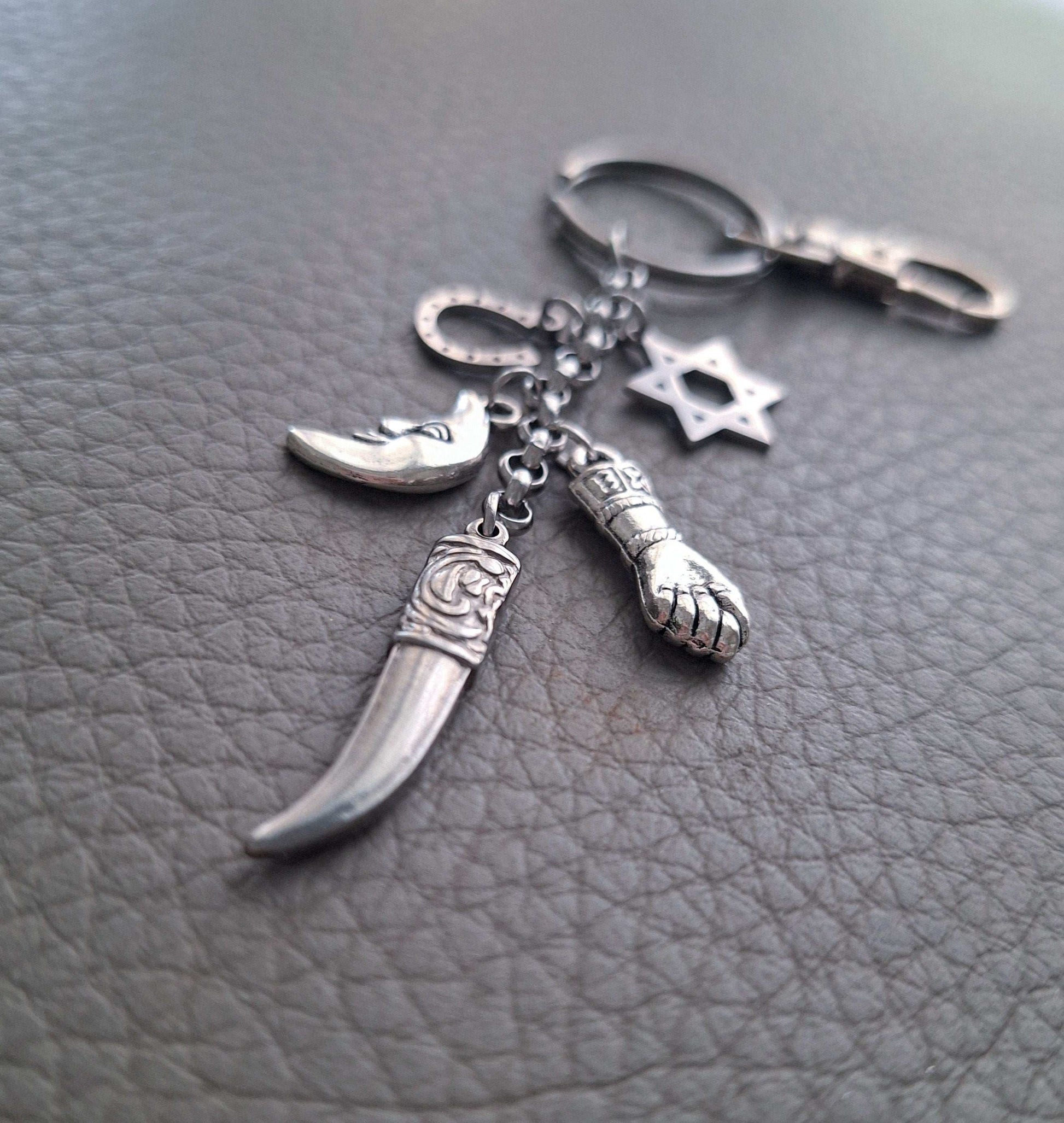 Cinco Saimão, Solomon Sign, Portuguese Good Luck Charms Keychain, Figa Charm Amulet