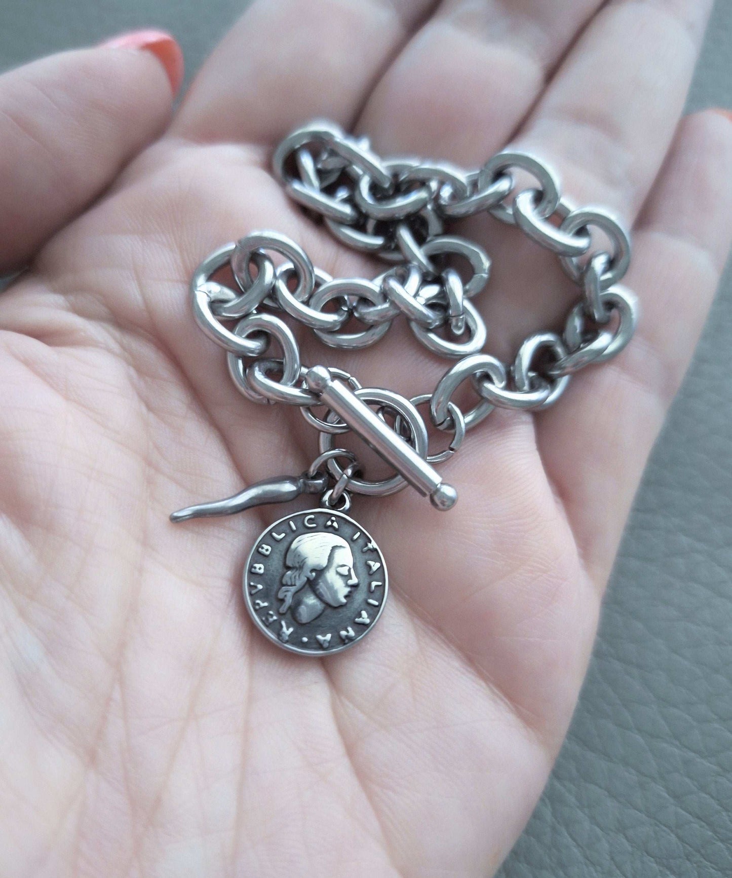 Italian Coin Chunky Chain Bracelet