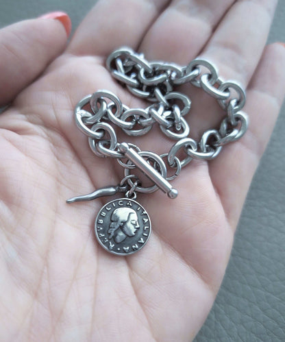 Italian Coin Chunky Chain Bracelet
