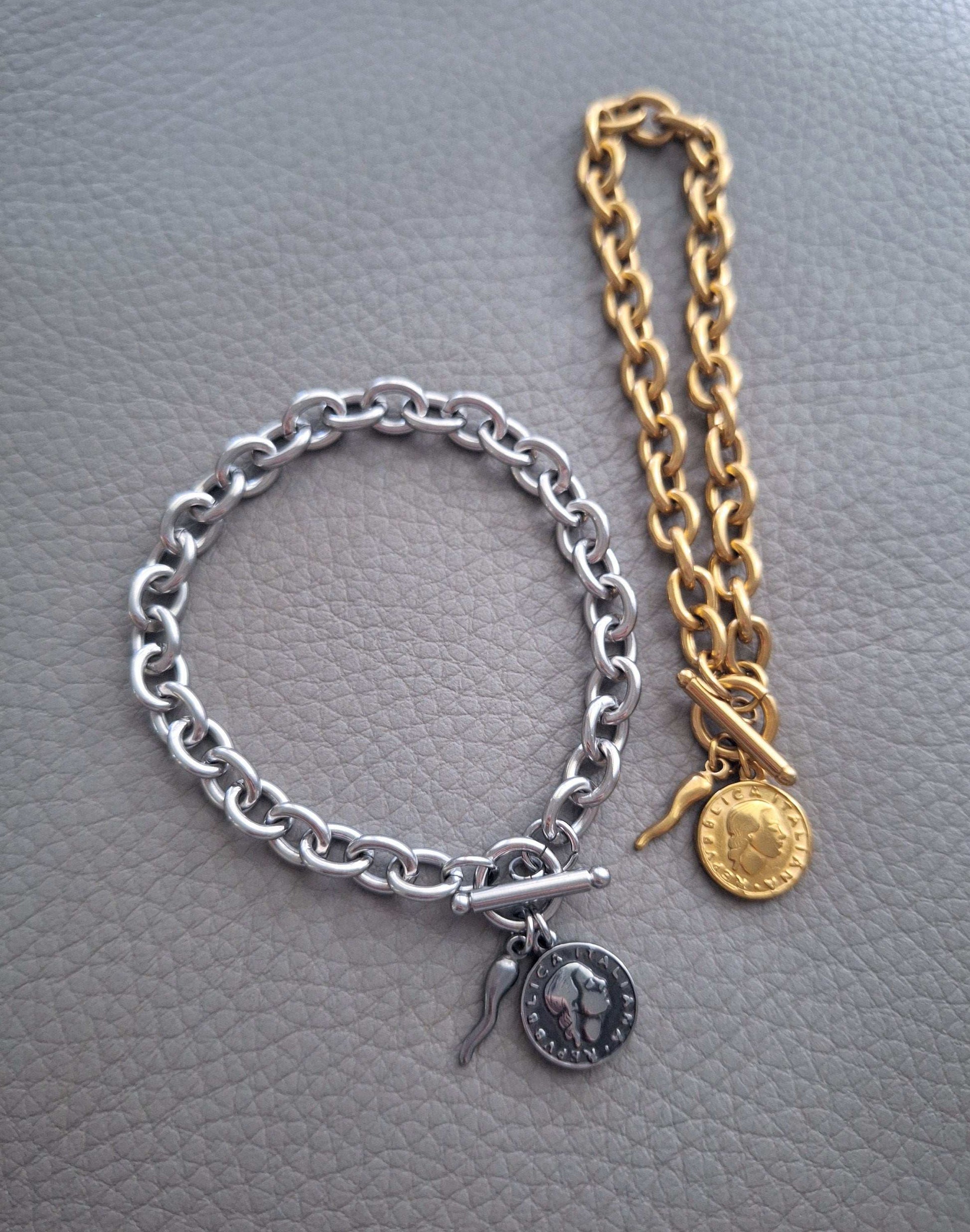 Italian Coin Chunky Chain Bracelet