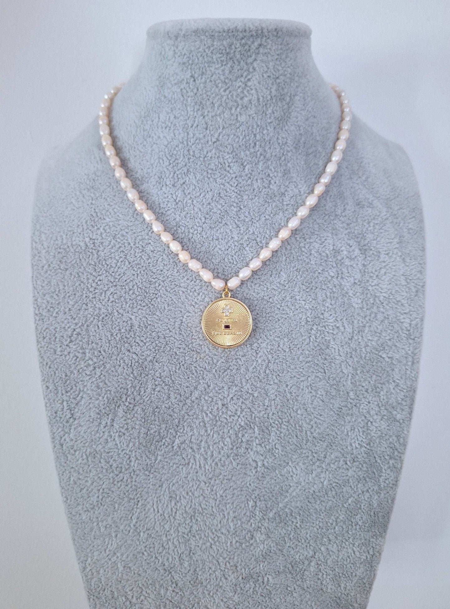 Plus Qu'hier Que Demain Necklace, 18k Gold Filled Augis Inspired Pendant with Freshwater Pearls