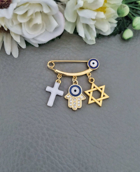 messianic pin brooch that features cross and Star of David charms