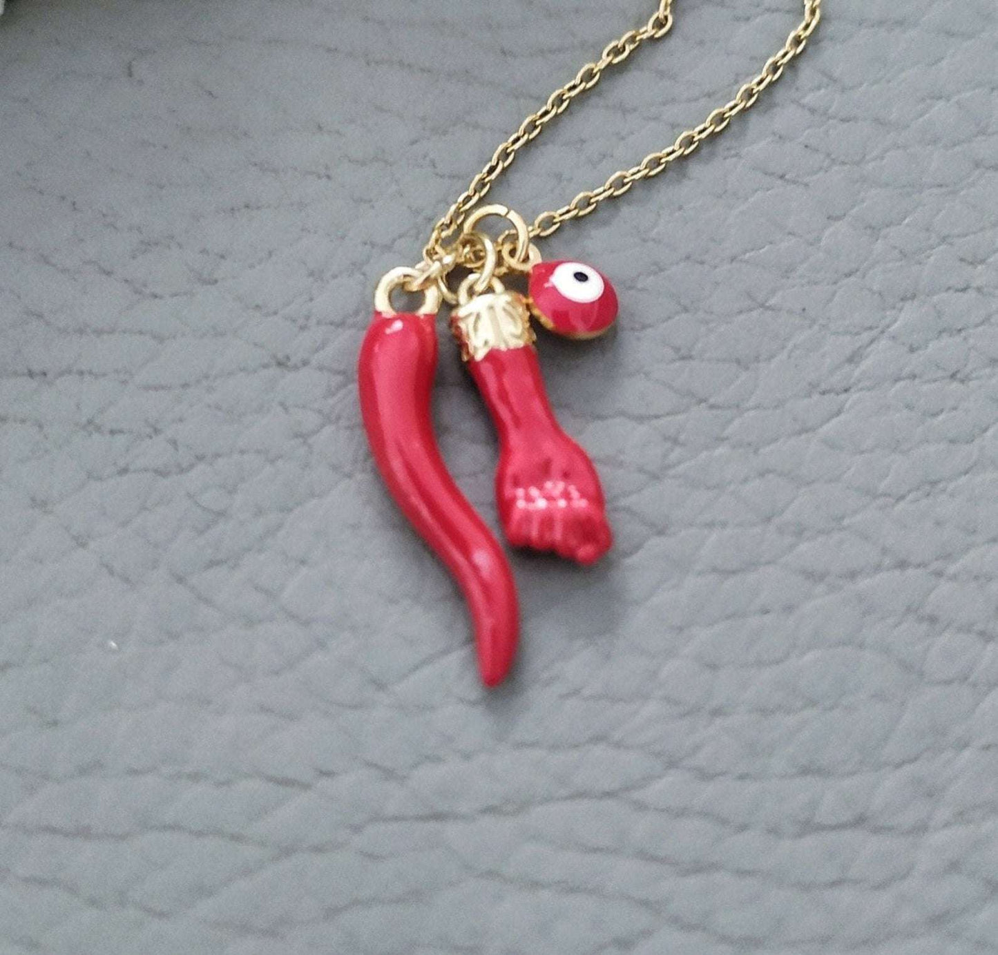 red figa italian horn necklace