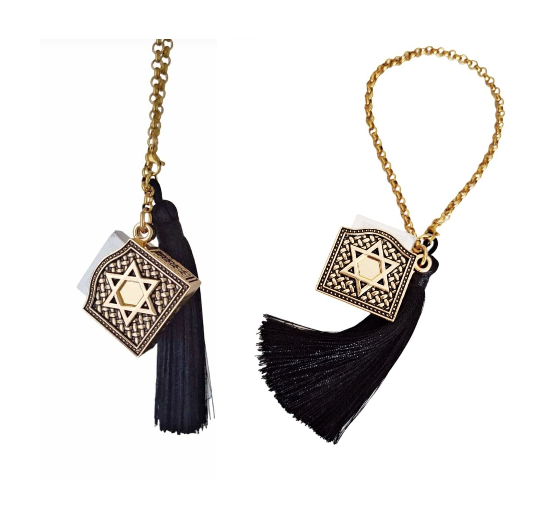 golden jewish tehillim car hanging charm with tassel