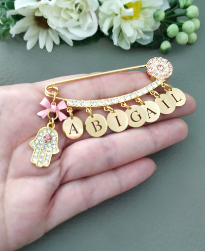 Evil Eye Pin, Evil Eye Stroller Pin, Newborn Baby Gift, Safety Pin, Baby Protection, Personalized Gold Large Baby Brooch, Baby Shower Gifts