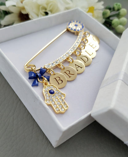 Evil Eye Pin, Evil Eye Stroller Pin, Newborn Baby Gift, Safety Pin, Baby Protection, Personalized Gold Large Baby Brooch, Baby Shower Gifts