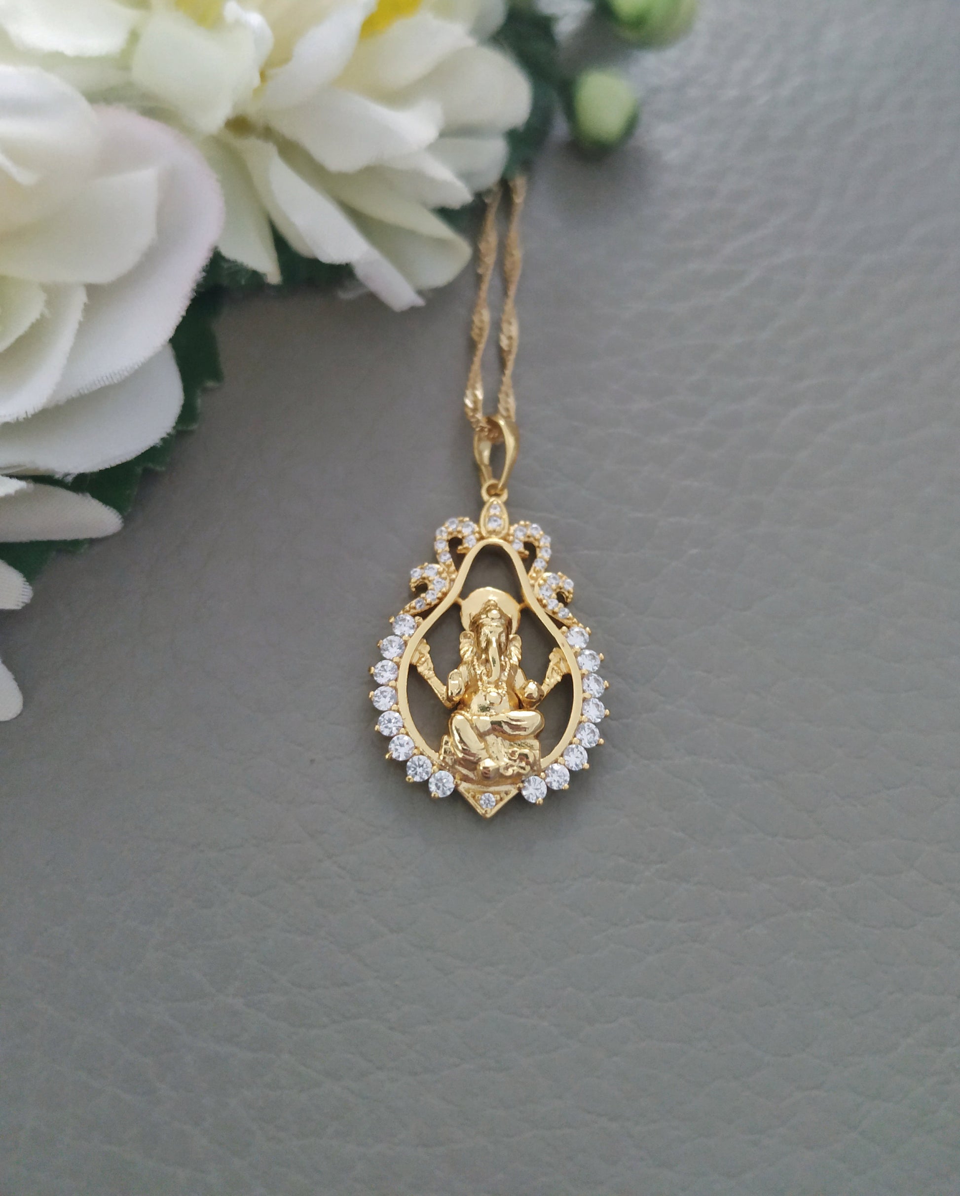 Gold Ganesha Necklace, Hindu Jewelry