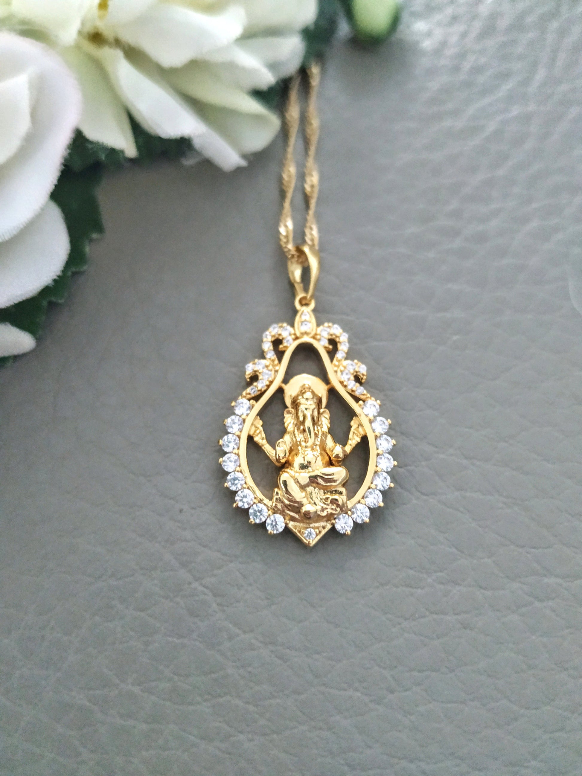 Gold Ganesha Necklace, Hindu Jewelry