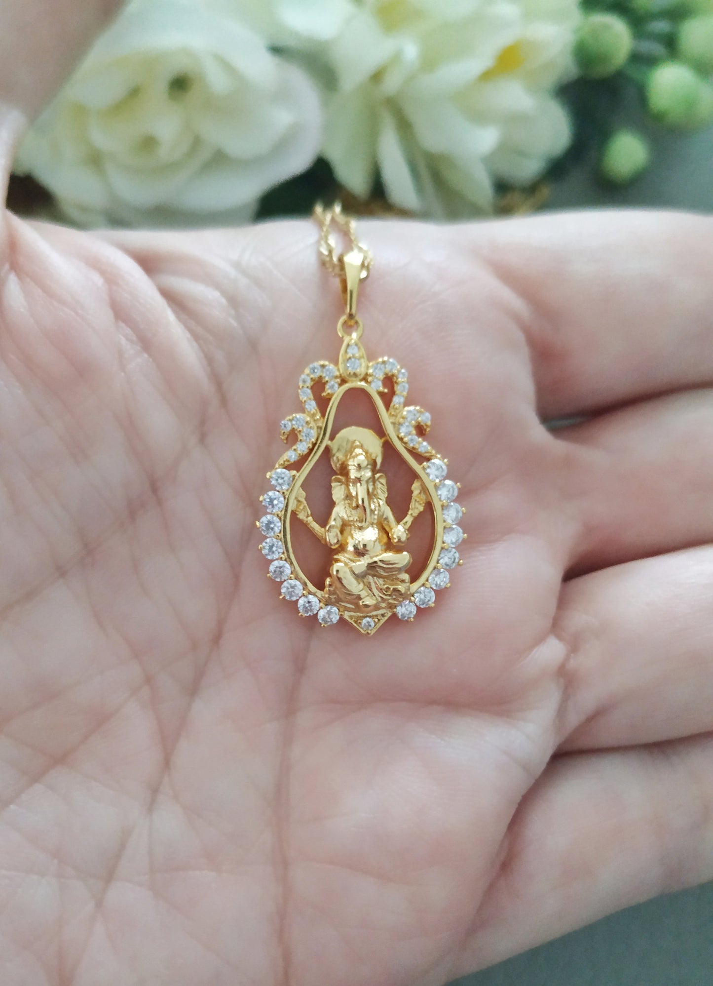 Gold Ganesha Necklace, Hindu Jewelry